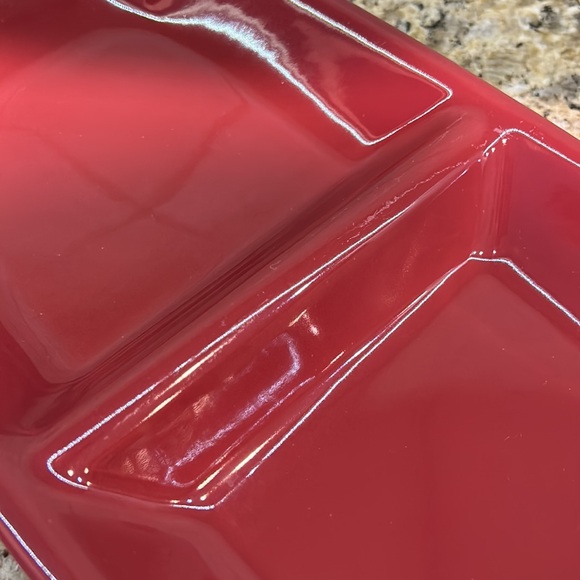 Longaberger Serving Dish Divided Tray Paprika Red 15.5” - Picture 3 of 5